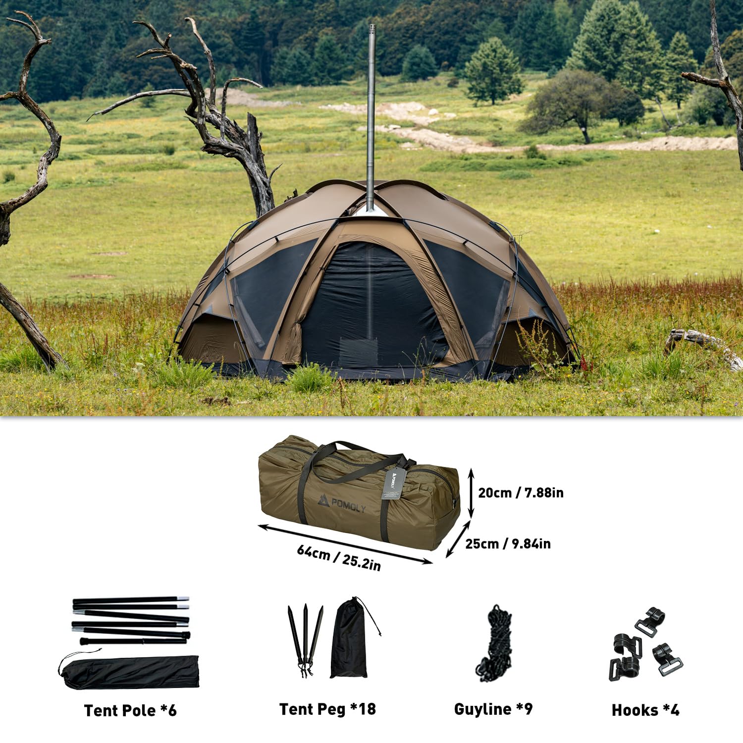 POMOLY Dome X6 Pro ドームテント POMOLY ドーム型テント | Dome X6 大型自立式テント 4～6人ドームテント